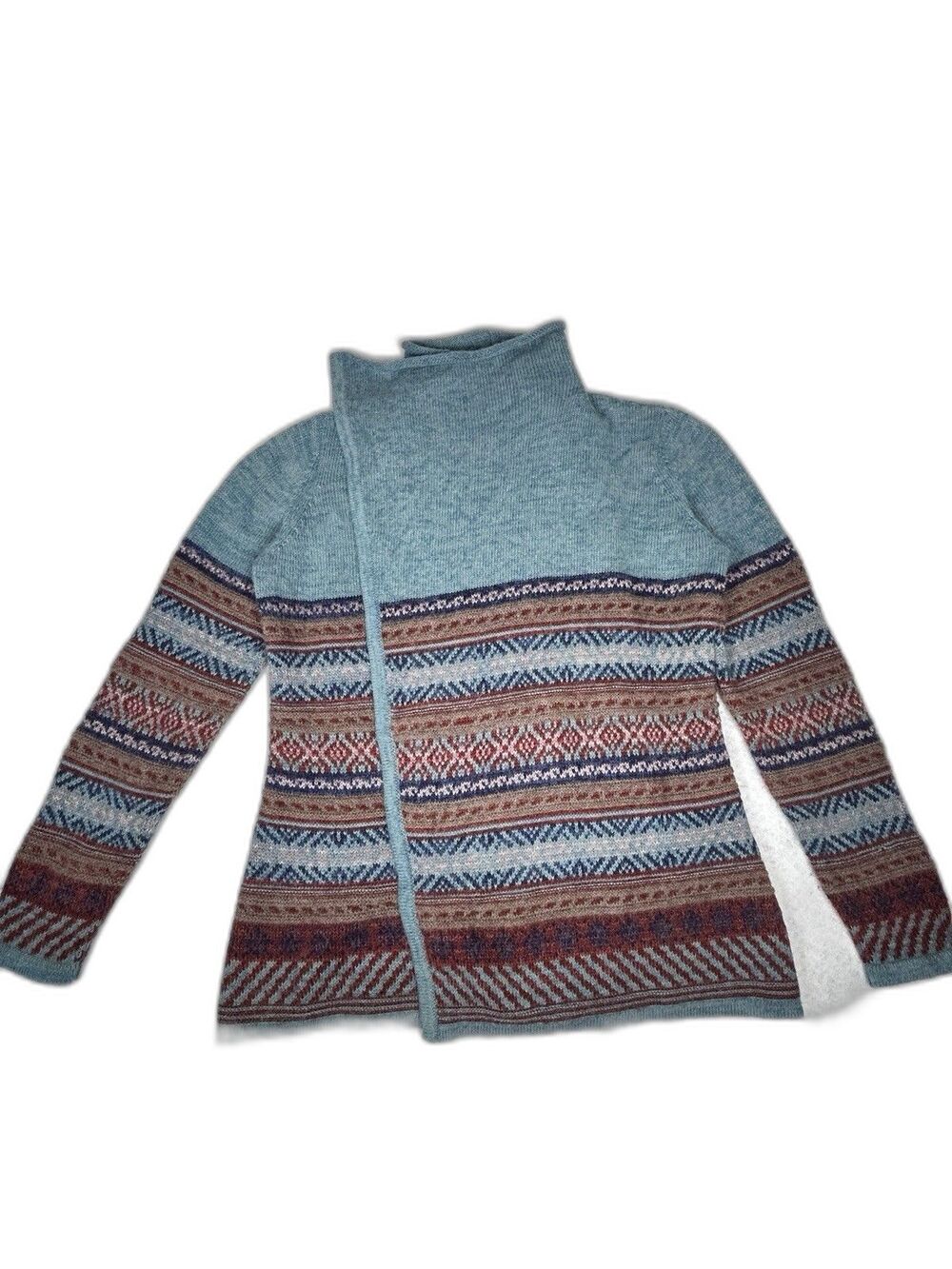 Orvis Alpaca Blend Fair Isle Sweater Women’s Size M Open Front Cardigan Winter